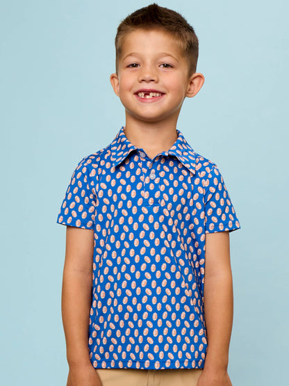 Boys Varsity Blue Football Short Sleeve Performance Polo