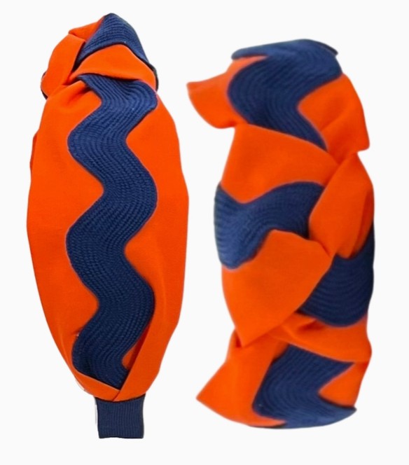 Pretty Happies Navy Ric Rac on Orange Headband