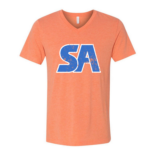 ADULT Distressed Orange V-Neck T-Shirt