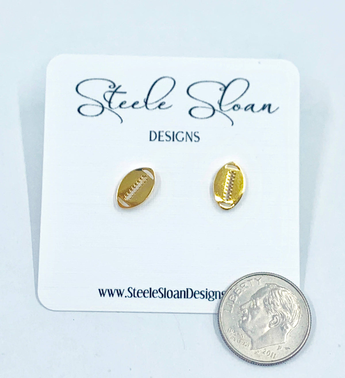 Steele Sloan Designs - Football Gold Stud Earrings, Football Gift, Cheerleader