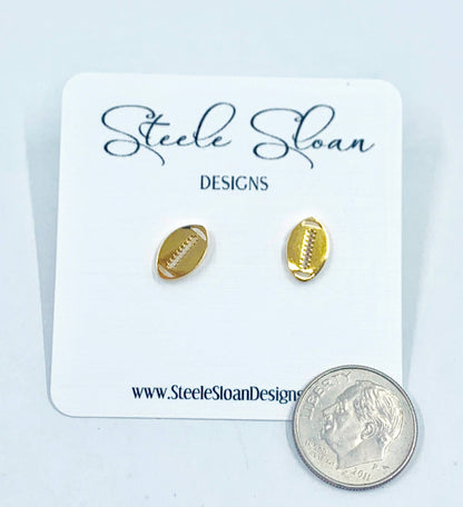 Steele Sloan Designs - Football Gold Stud Earrings, Football Gift, Cheerleader