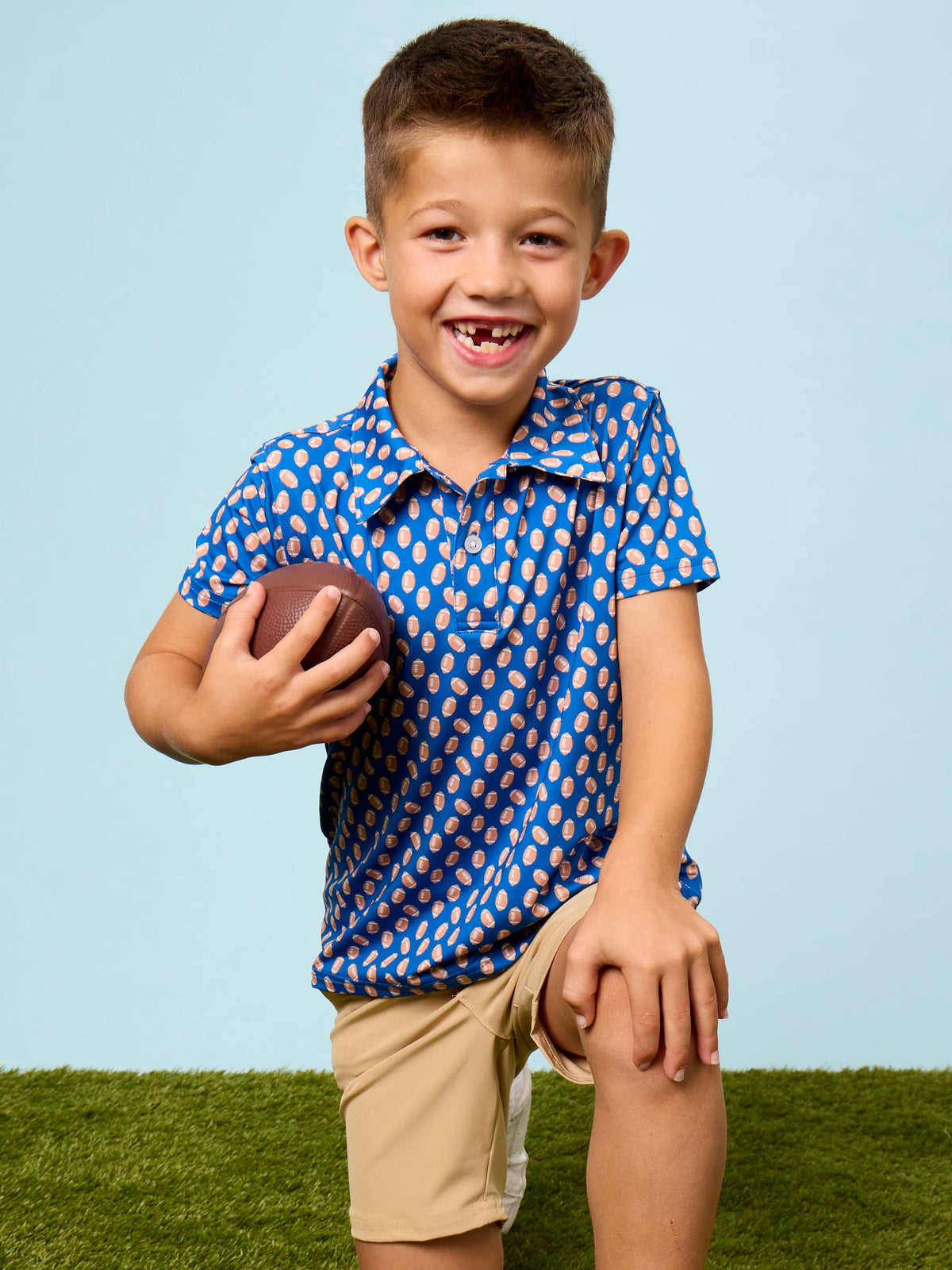 Boys Varsity Blue Football Short Sleeve Performance Polo