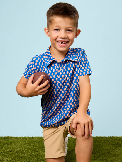 Boys Varsity Blue Football Short Sleeve Performance Polo