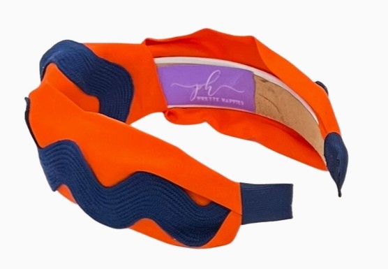 Pretty Happies Navy Ric Rac on Orange Headband