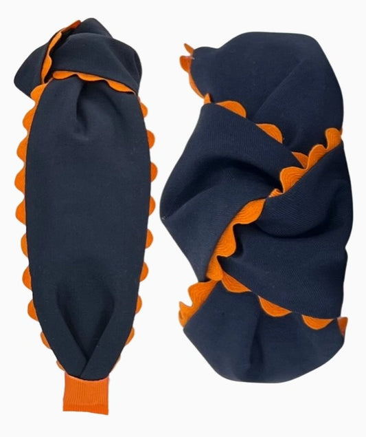 Pretty Happies Orange Scallop on Navy Headband
